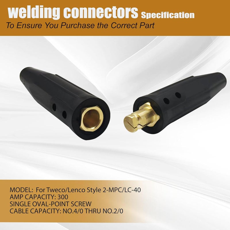 ZGTools 2PK Welding Lead Connectors, Positive Cam Twist-Lock Insulated Connector Pair (Male/Female) for Tweco/Lenco Style 2-MPC/LC-40/Miller for Welding Cable #4-2/0 (25-50mm), for Welding Lead Connectors - Image 3